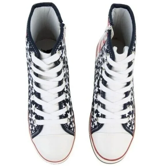 NEW Platform Red White Blue Stars Flag Hi Top Sneakers Women's SIZE 6.5 - Picture 6 of 7